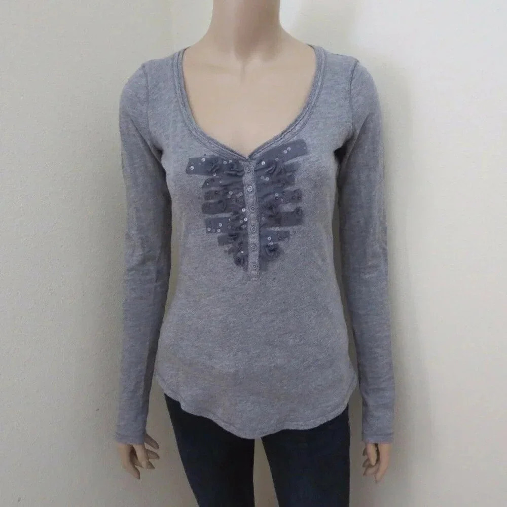 Abercrombie Sequin Embellished Top XS Long Sleeve